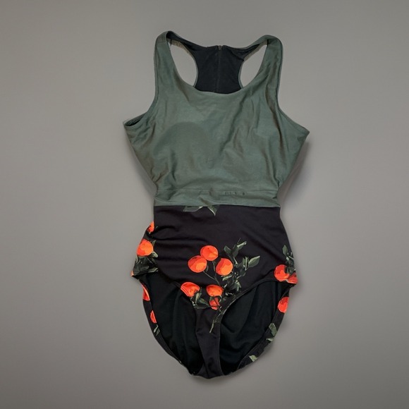 Albion Fit Olive Green Orange Grove One Piece Swimsuit Size Large - Picture 1 of 5